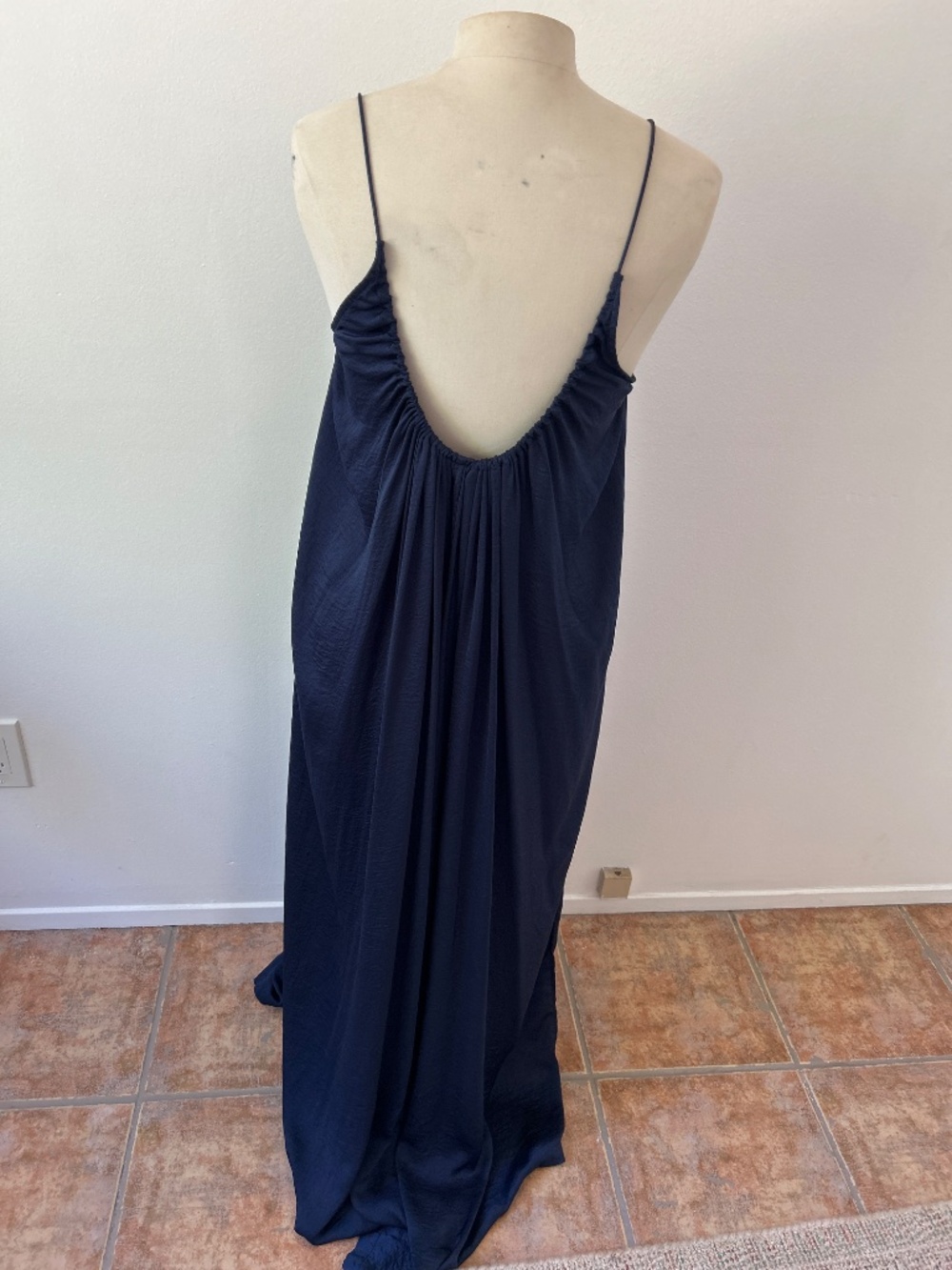 Knot Sisters Navy Satin Cowl-Neck Slip Maxi Dress, Size Small
